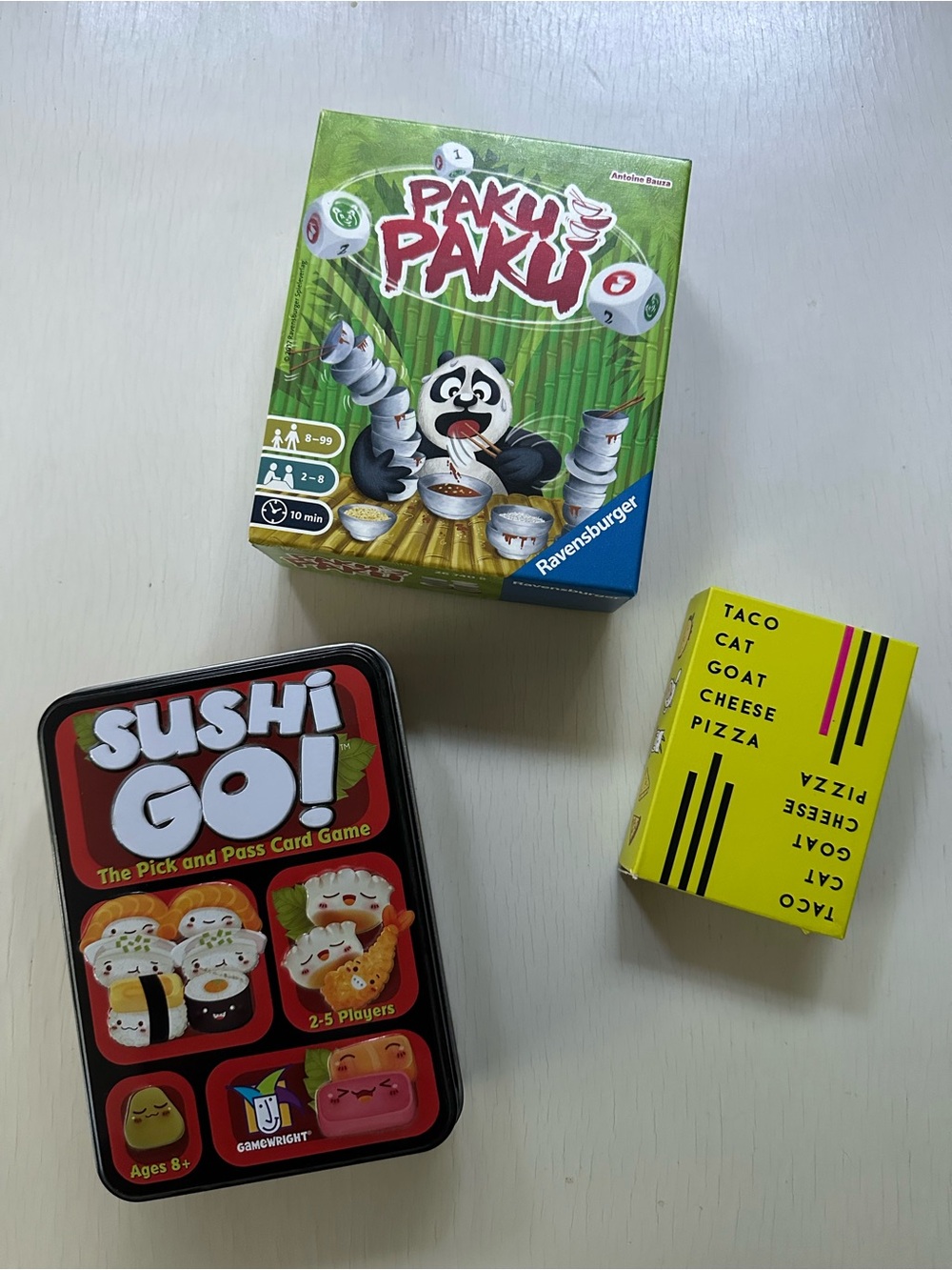 Bundle of Children's Board Games Paku Paku Sushi Go! Taco Cat Goat Cheese Pizza